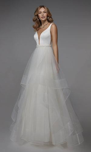 UNK-7022. Long Bridal Gown, Plunging Neckline, Ball Gown image 2