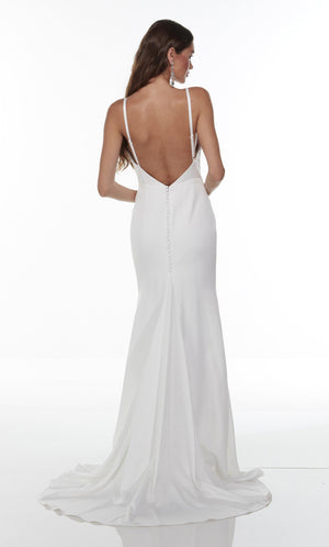 UNK-Wedding Dress: 7051. Long White Dress, Cowl Neck, Fit N Flare image 4
