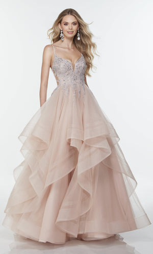 UNK-61109. Long Waterfall Dress, Plunging Neckline, Ballgown image 0