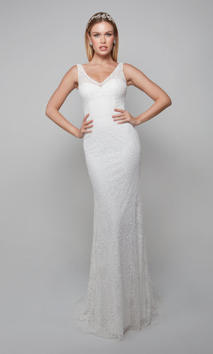UNK-7075. Long, Illusion Neckline, Straight, Open Back image 0