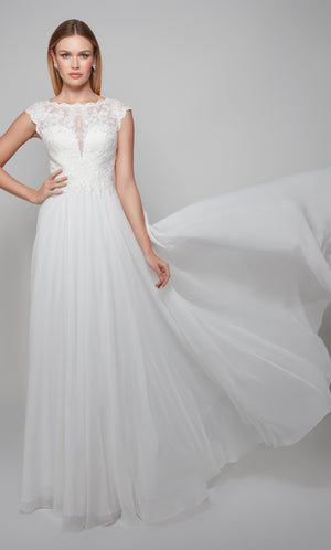 UNK-7073. Long, Illusion Neckline, A-line image 3