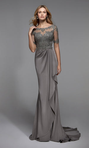 UNK-27477. Long Crepe Dress, Illusion Neckline, Straight image 4