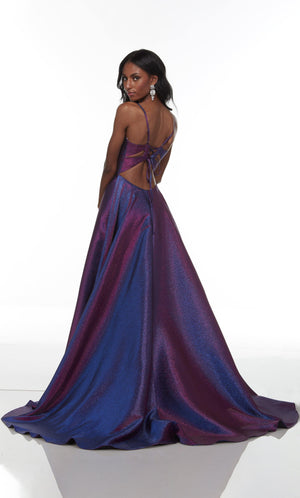 UNK-1736. Long Sexy Dress, Plunging Neckline, A-line image 4