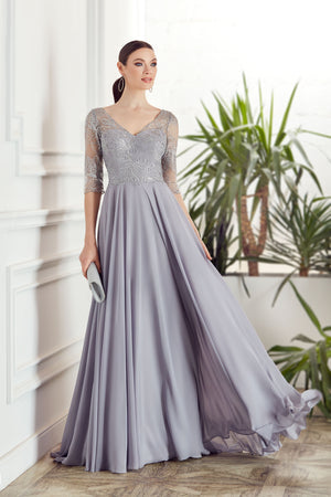 UNK-27475. Long Chiffon Dress, Illusion Neckline, Flowy image 0