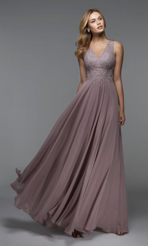 UNK-27528. Long Formal Dress, V-neck, Flowy image 0