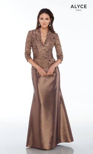 UNK-29143. Long, Straight, V Neckline, 3/4 Sleeves, Enclosed Back image 0