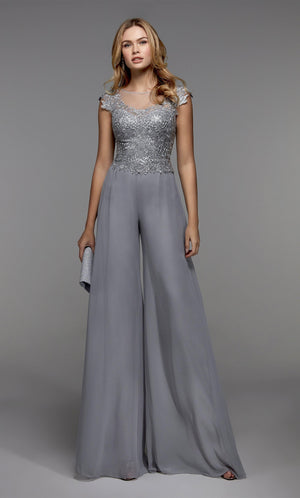 UNK-27488. Long Formal Playsuit, Illusion Neckline, Jumpsuit image 8