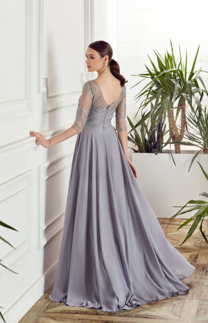 UNK-27475. Long Chiffon Dress, Illusion Neckline, Flowy image 1