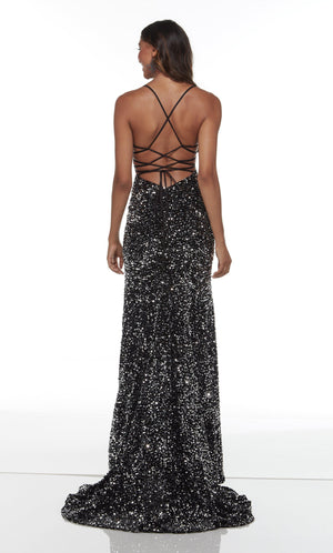 UNK-61186. Long Cut Out Dress, Scoop Neck, Straight image 1