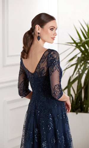 UNK-27494. Long Evening Dress, Illusion Neckline, A-line image 3