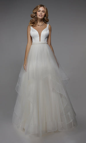 UNK-7022. Long Bridal Gown, Plunging Neckline, Ball Gown image 0