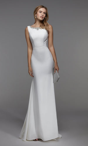 UNK-27538. Long Gala Dress, High Neck, Fit N Flare image 2