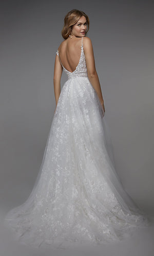 UNK-7036. Long Wedding Dress, Plunging Neckline, A-line image 1