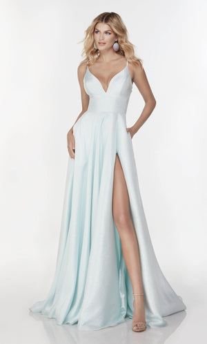 UNK-1736. Long Sexy Dress, Plunging Neckline, A-line image 0
