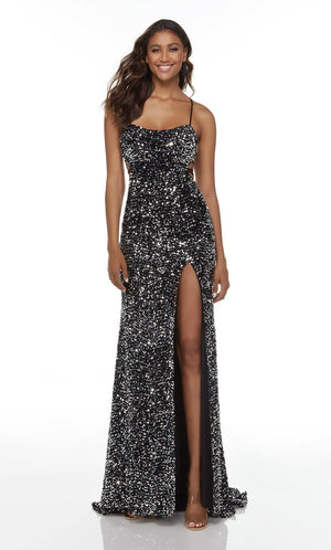 UNK-61186. Long Cut Out Dress, Scoop Neck, Straight image 0