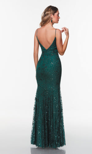 UNK-61283. Long Sparkly Prom Dress, V Neck, Fit N Flare, V Shaped Back image 1