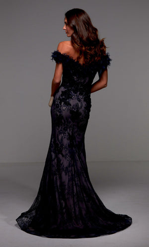 UNK-27490. Long Fitted Dress, Off The Shoulder, Fit N Flare image 2