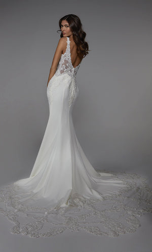 UNK-7027. Long Wedding Dress, Plunging Neckline, Fit N Flare image 5
