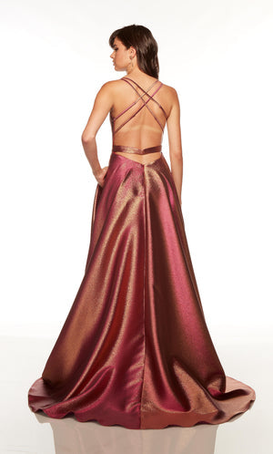 UNK-1768. Long, Plunging Neckline, A-line, Strappy Back image 1