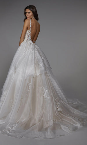 UNK-7047. Long Bridal Gown, Plunging Neckline, Ball Gown image 1
