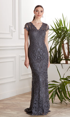 UNK-27478. Long Lace Dress, V-neck, Straight image 1
