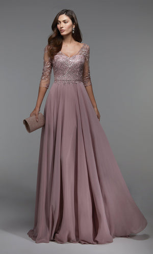 UNK-27475. Long Chiffon Dress, Illusion Neckline, Flowy image 4