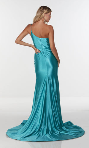 UNK-61159. Long Fitted Dresses, One Shoulder, Fit N Flare image 3