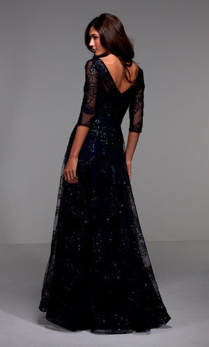 UNK-27494. Long Evening Dress, Illusion Neckline, A-line image 5