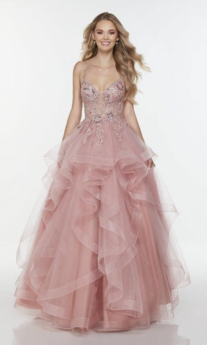 UNK-61085. Long Ball Gown Dress, Plunging Neckline, Ballgown image 2
