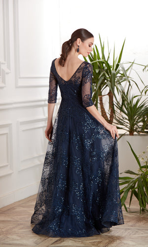 UNK-27494. Long Evening Dress, Illusion Neckline, A-line image 2