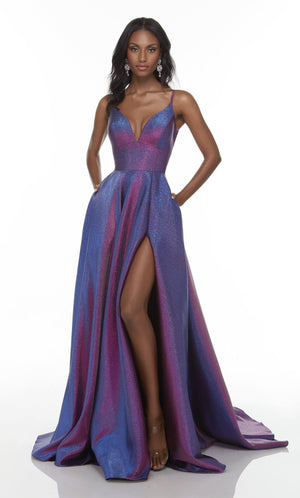 UNK-1736. Long Sexy Dress, Plunging Neckline, A-line image 5