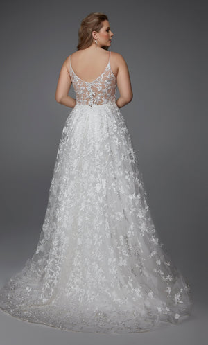 UNK-Wedding Dress: 7012. Long, V-Neck, Fit N Flare, V Shaped Back image 5