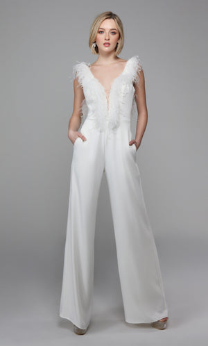 UNK-1707. Long Jumpsuit, Plunging Neckline, Jumpsuit image 4