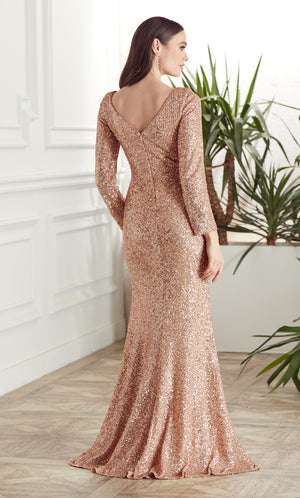 UNK-27523. Long Ruched Dress, V-neck, Straight image 1