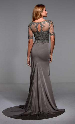 UNK-27477. Long Crepe Dress, Illusion Neckline, Straight image 5