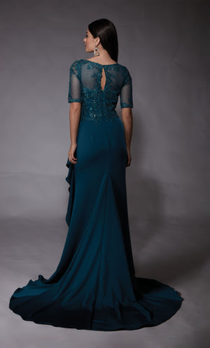 UNK-27477. Long Crepe Dress, Illusion Neckline, Straight image 3