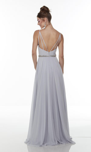 UNK-1732. Long Chiffon Dress, Plunging Neckline, Flowy image 1