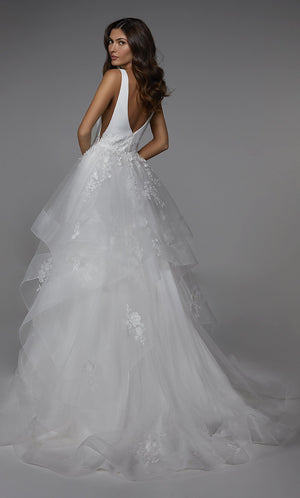 UNK-7040. Long Bridal Gown, Plunging Neckline, Ball Gown image 1