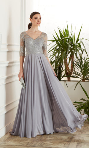 UNK-27475. Long Chiffon Dress, Illusion Neckline, Flowy image 3