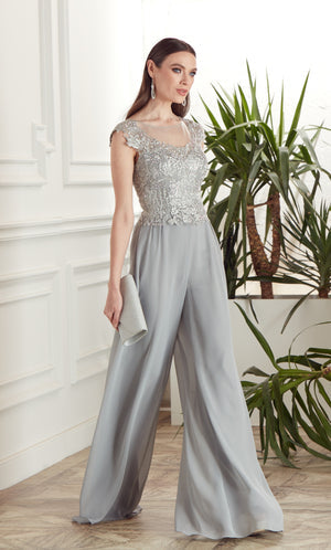UNK-27488. Long Formal Playsuit, Illusion Neckline, Jumpsuit image 1