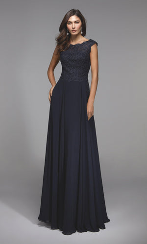 UNK-27504. Long Formal Dress, Illusion Neckline, Flowy image 4