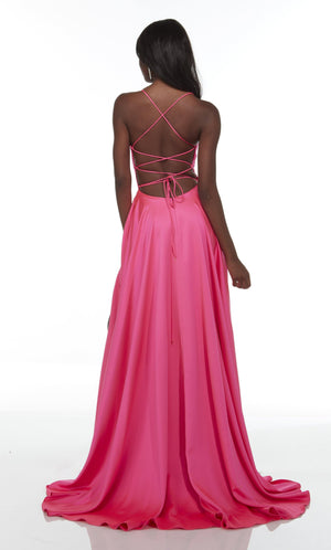 UNK-1722. Long Slit Dress, Plunging Neckline, Flowy image 1