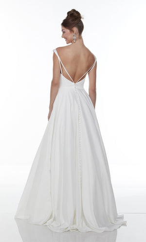 UNK-7054. Long White A-line Dress, Bateau Neckline, A-line image 1