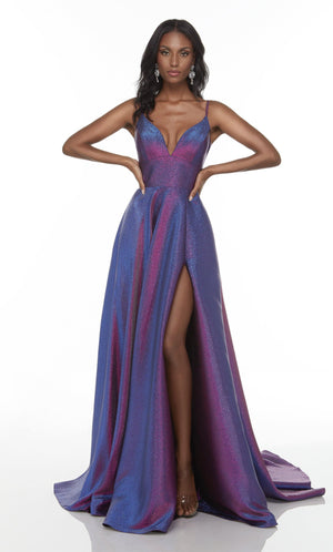 UNK-1736. Long Sexy Dress, Plunging Neckline, A-line image 3