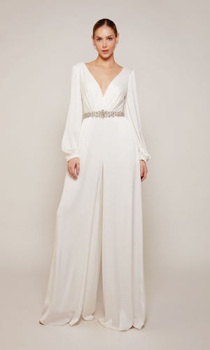 UNK-70031. Long, V-neck, Jumpsuit, V Shaped Back image 1