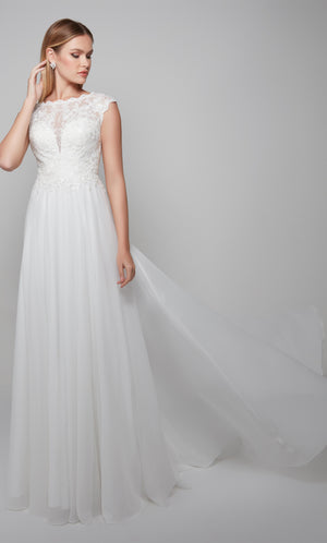 UNK-7073. Long, Illusion Neckline, A-line image 0