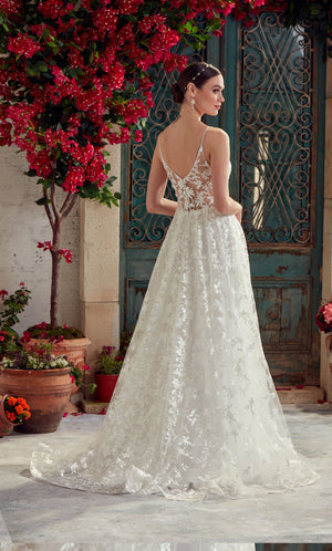 UNK-Wedding Dress: 7012. Long, V-Neck, Fit N Flare, V Shaped Back image 3