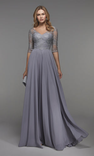 UNK-27475. Long Chiffon Dress, Illusion Neckline, Flowy image 6