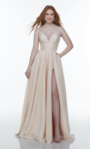 UNK-1736. Long Sexy Dress, Plunging Neckline, A-line image 6