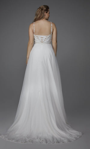 UNK-7018. Long, Square Neckline, Flowy, Lace Up Back image 2